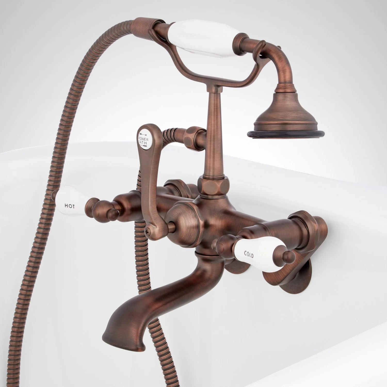 Tub Wall-Mount Telephone Faucet & Hand Shower - Porcelain Lever Handle - Image 6