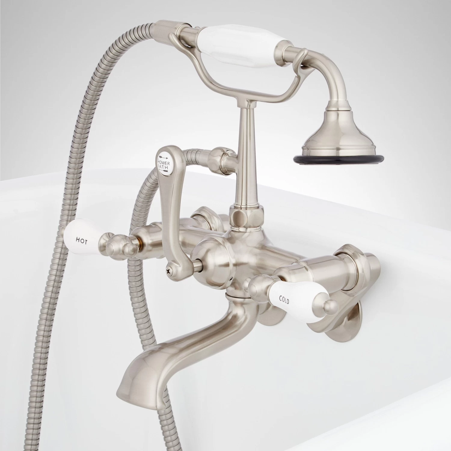 Tub Wall-Mount Telephone Faucet & Hand Shower - Porcelain Lever Handle - Image 2