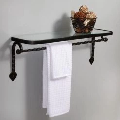 Gothic Collection Cast Iron Glass Shelf With Towel Bar - Matte Black