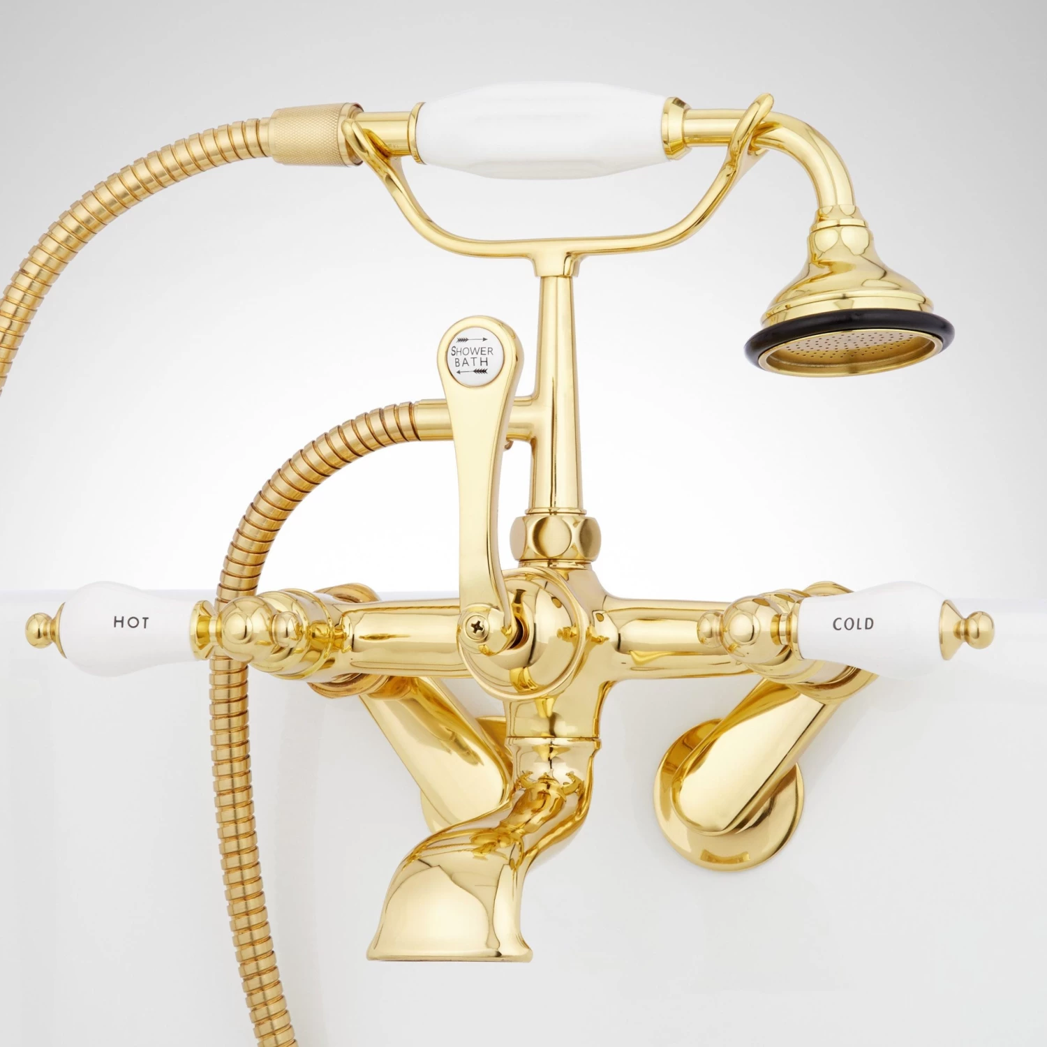 Tub Wall-Mount Telephone Faucet & Hand Shower - Porcelain Lever Handle - Image 7