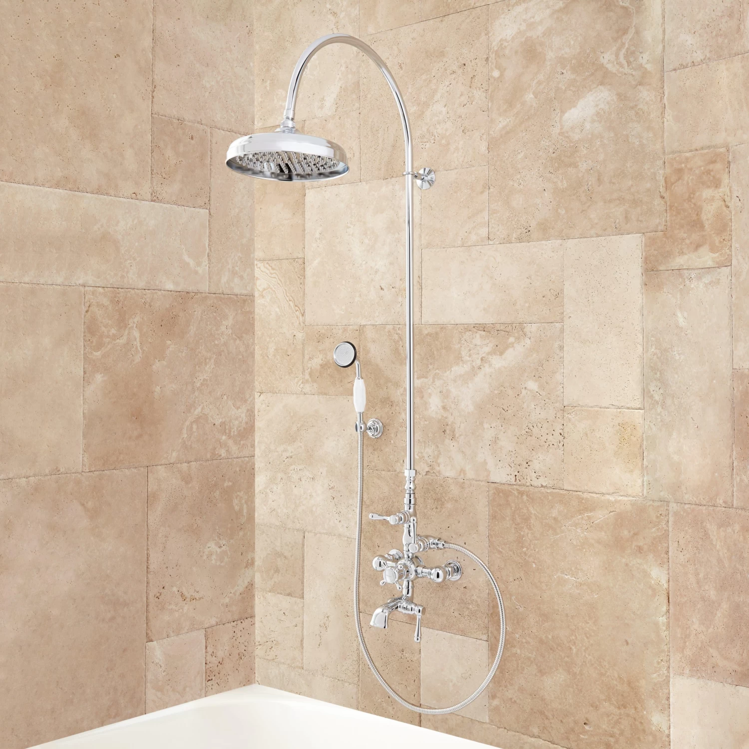 Oxford Thermostatic Tub/Shower Set - 18" Shower Arm/Hand Shower - 1/2" IPS - Chrome