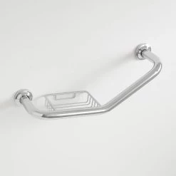 Lenoir Angled Grab Bar With Basket - Chrome