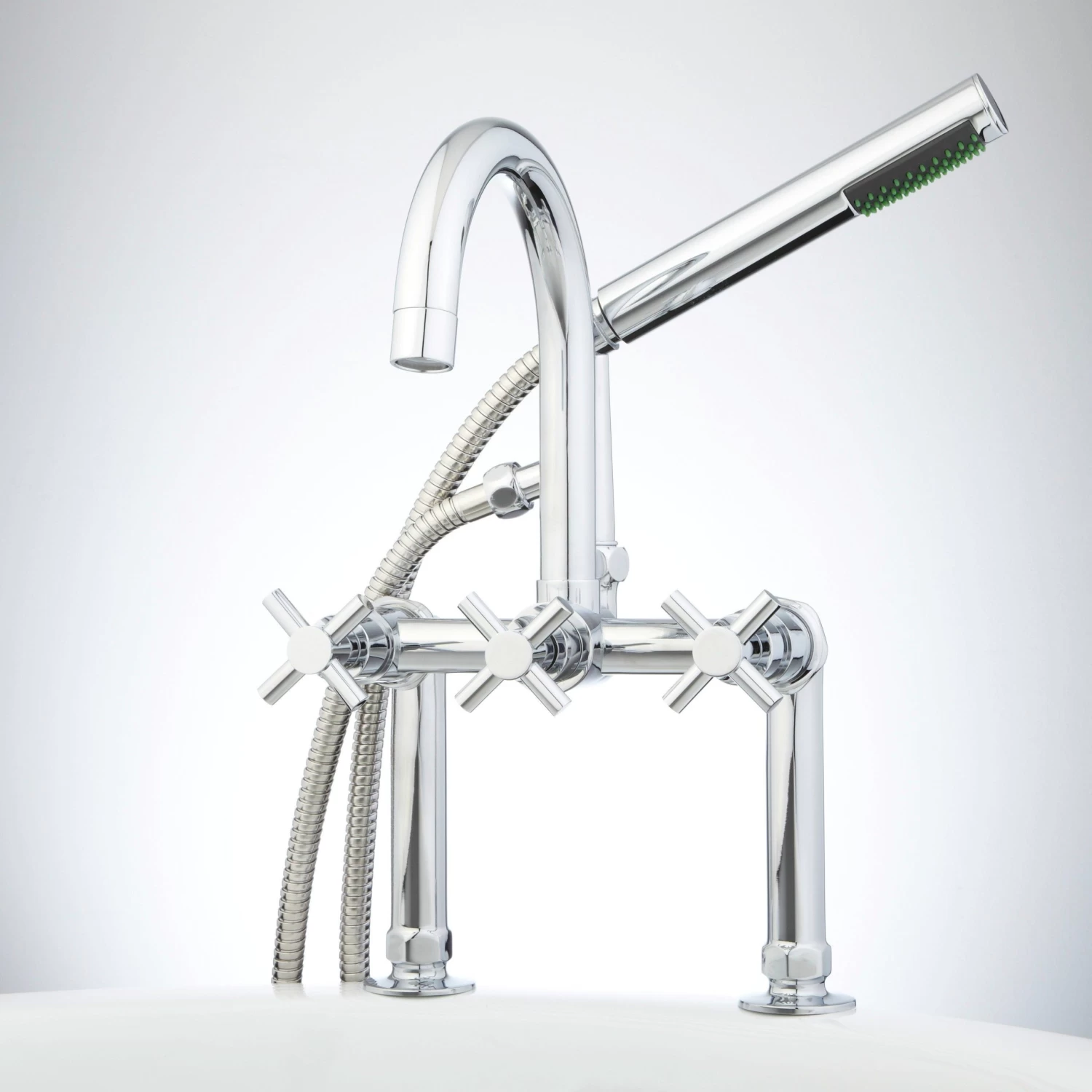 Sebastian Deck-Mount Tub Faucet And Hand Shower - Cross Handles - Image 3