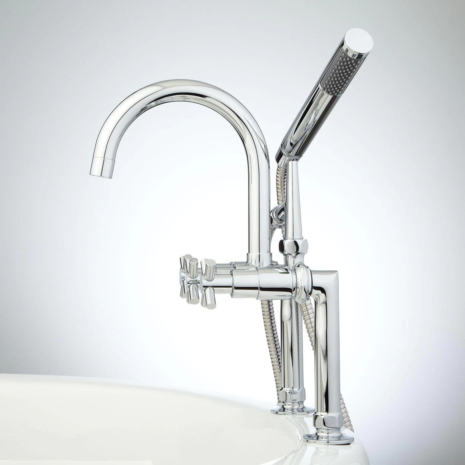 Sebastian Deck-Mount Tub Faucet And Hand Shower - Cross Handles - Image 4
