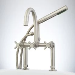 Sebastian Deck-Mount Tub Faucet And Hand Shower - Cross Handles