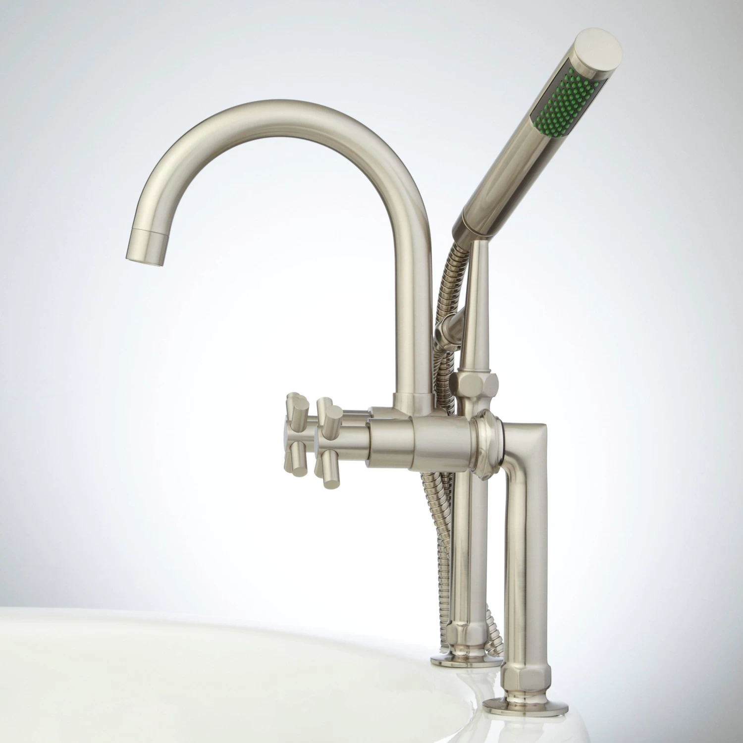 Sebastian Deck-Mount Tub Faucet And Hand Shower - Cross Handles - Image 2