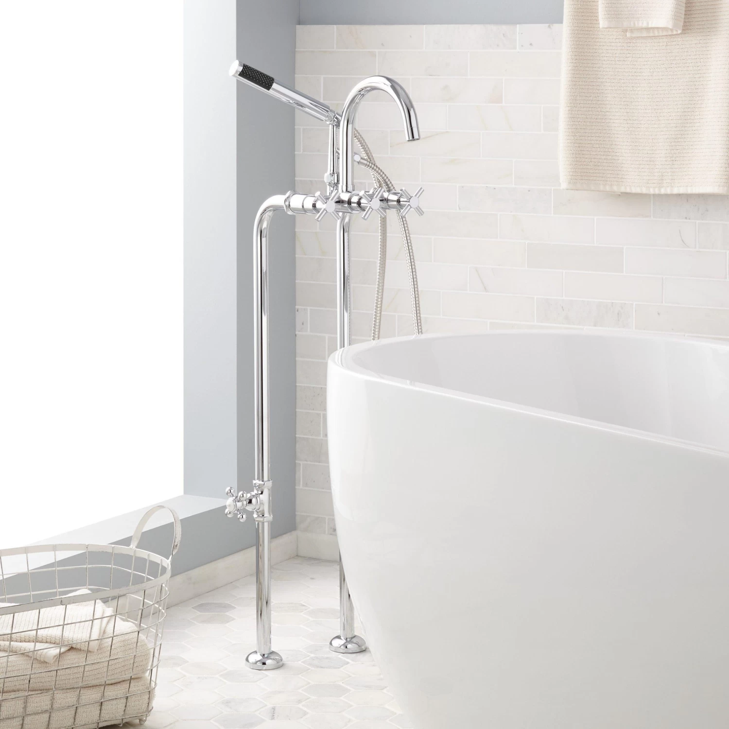 Sebastian Freestanding Tub Faucet, Supplies, Valves - Cross Handles - Image 3