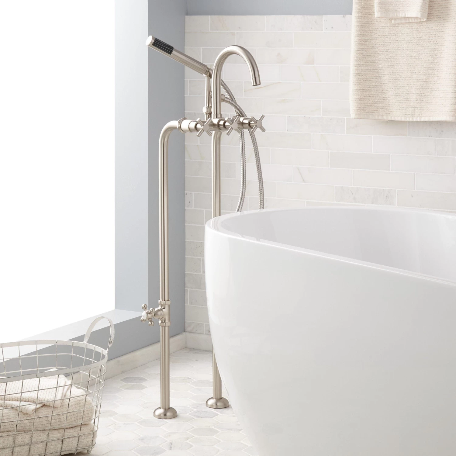 Sebastian Freestanding Tub Faucet, Supplies, Valves - Cross Handles