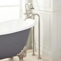 Freestanding Telephone Tub Faucet & Supplies - Porcelain Lever Handles