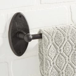 18" Solid Bronze Towel Bar With Gothic Oval Base - Dark Bronze