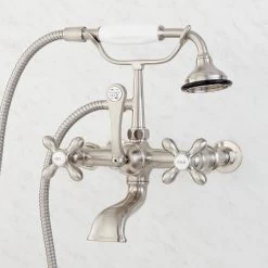 Wall-Mount Telephone Tub Faucet And Hand Shower - Cross Handles
