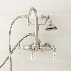 Gooseneck Tub Faucet With Hand Shower And Wall Couplers