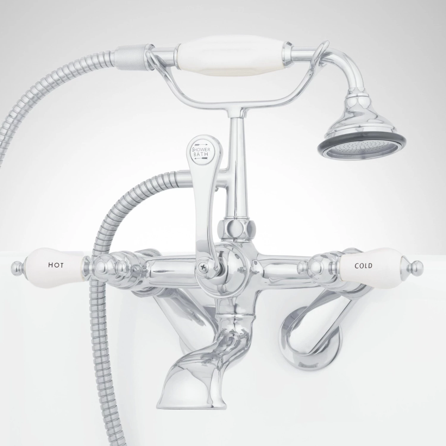 Tub Wall-Mount Telephone Faucet & Hand Shower - Porcelain Lever Handle - Image 3