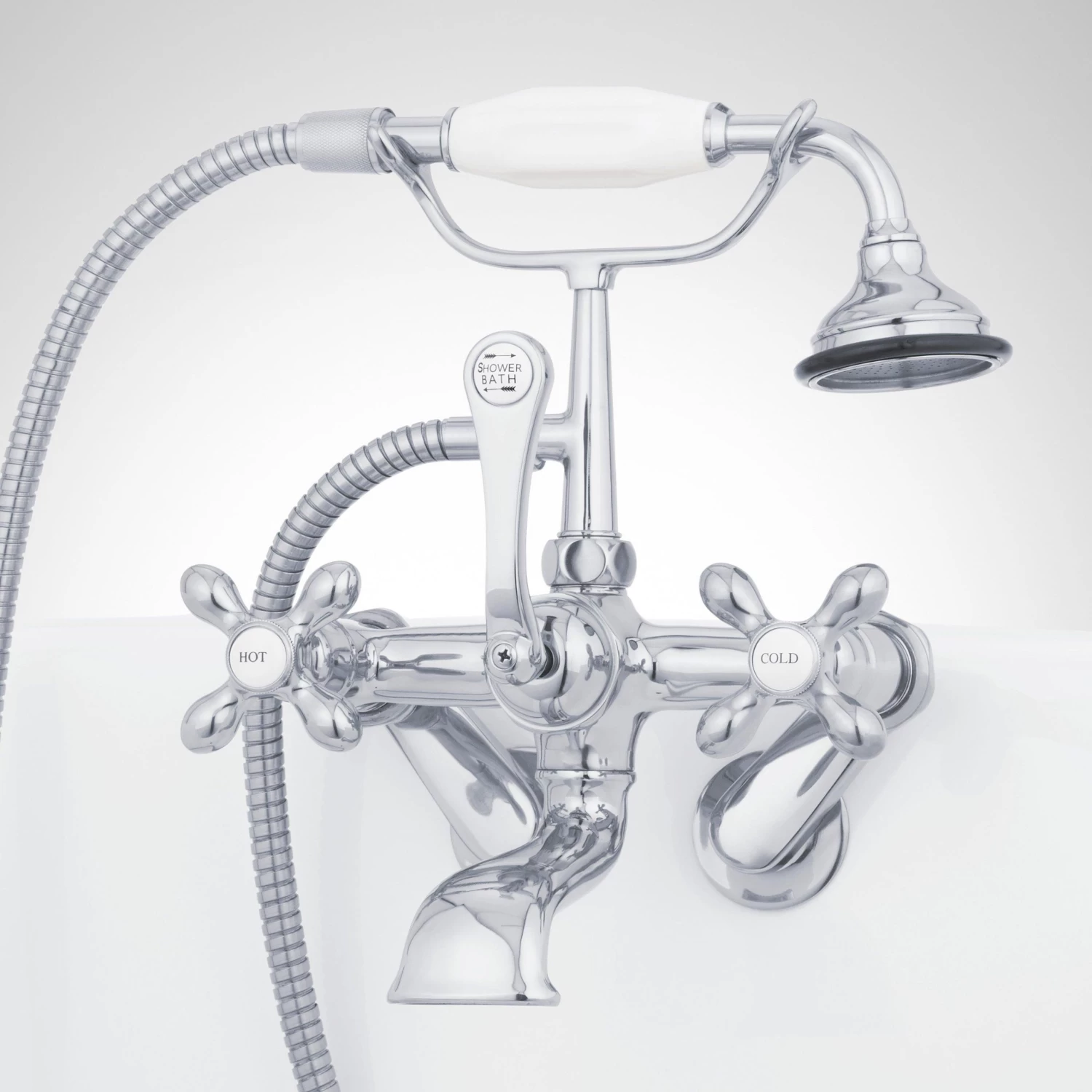 Tub Wall-Mount Telephone Faucet & Hand Shower - Cross Handle - Image 3