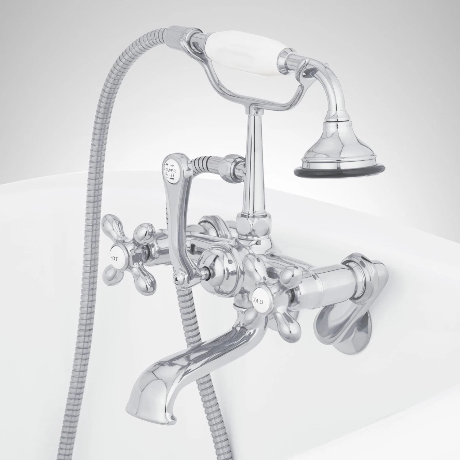 Tub Wall-Mount Telephone Faucet & Hand Shower - Cross Handle - Image 4