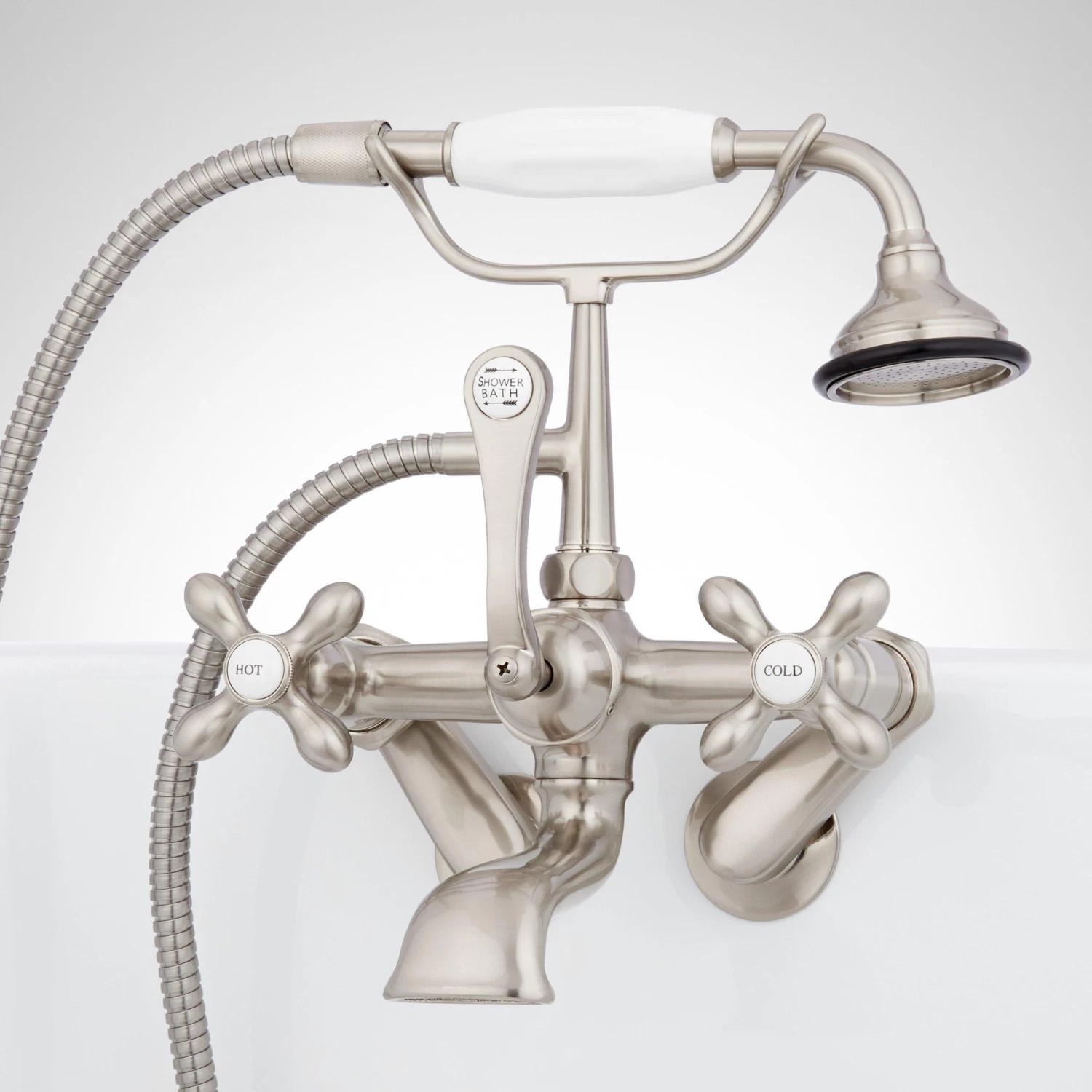 Tub Wall-Mount Telephone Faucet & Hand Shower - Cross Handle