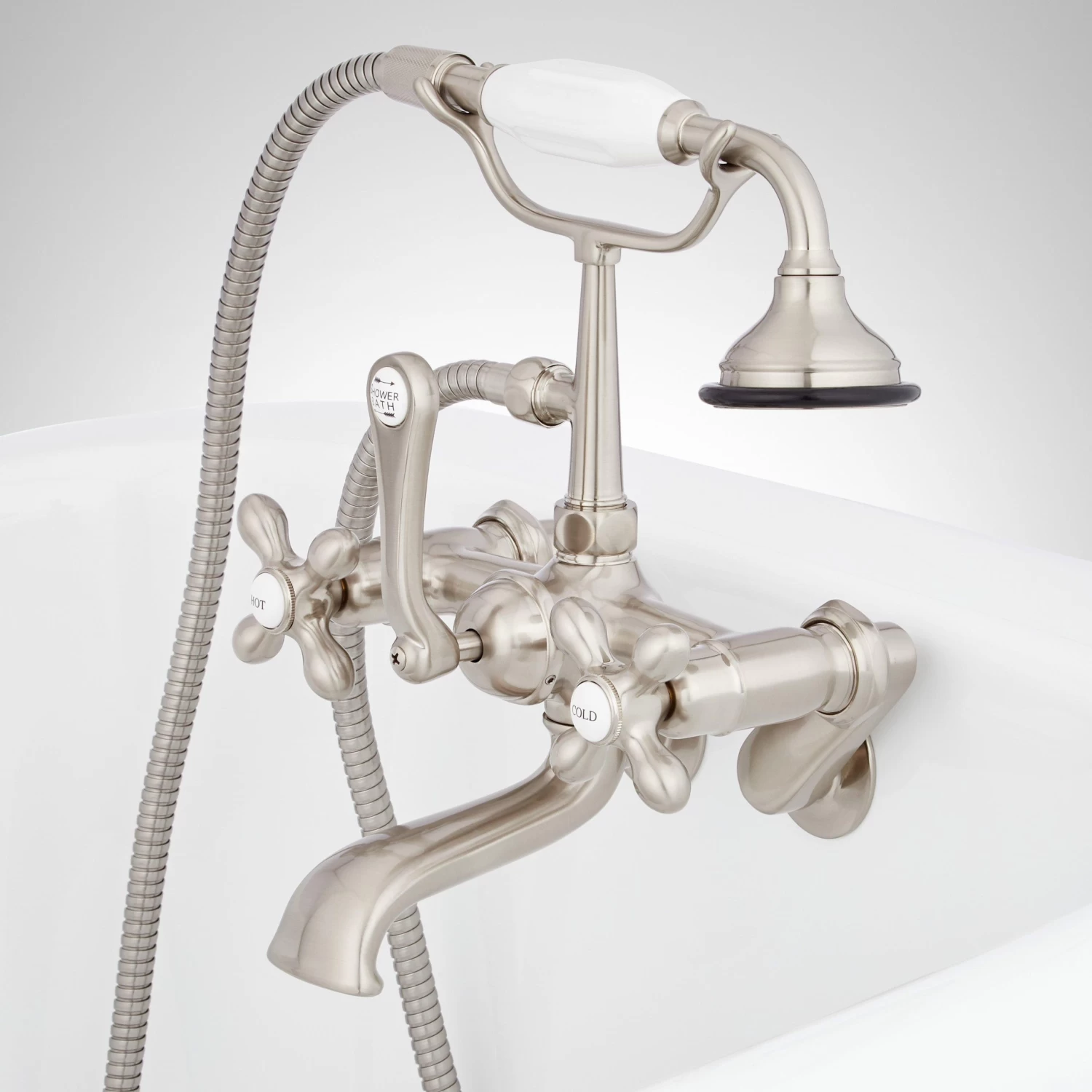 Tub Wall-Mount Telephone Faucet & Hand Shower - Cross Handle - Image 2
