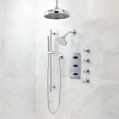 Exira Thermostatic Shower System - Dual Shower Heads, Hand Shower And 4 Body Sprays
