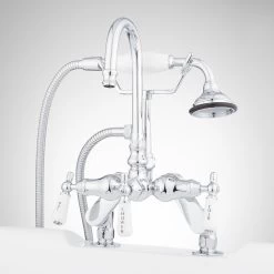Deck-Mount Gooseneck Leg Tub Faucet And Hand Shower - Chrome