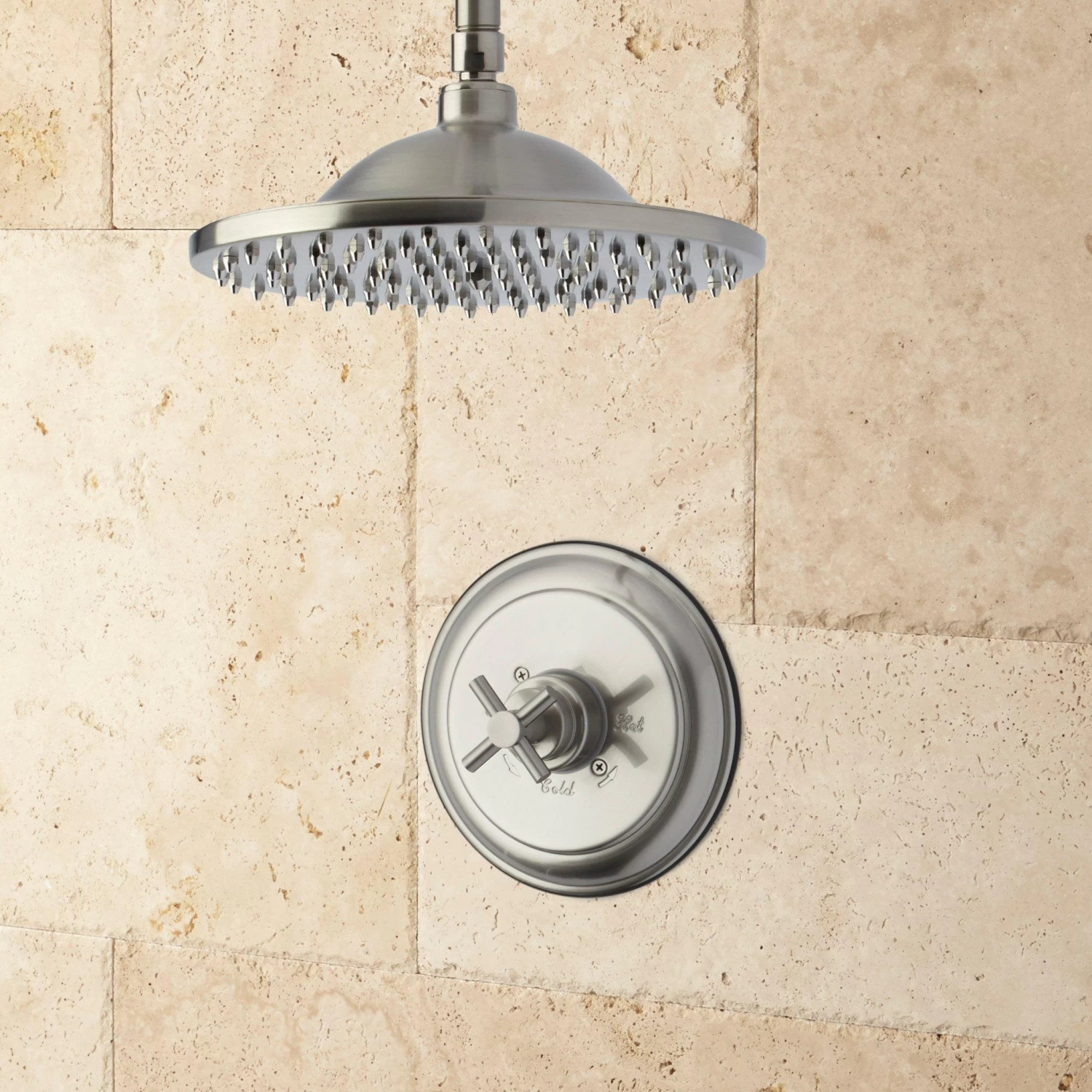 Bostonian Ceiling-Mount Rainfall Nozzle Shower Set - Modern Cross Handle