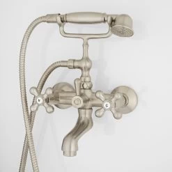 Barlow Wall Mount Tub Faucet And Hand Shower With Metal Cross Handles