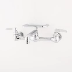 Wall-Mount Faucet With Soap Tray - Lever Handles - Chrome