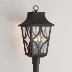 Altimeter 3-Light Candelabra Outdoor Post Lantern - Black