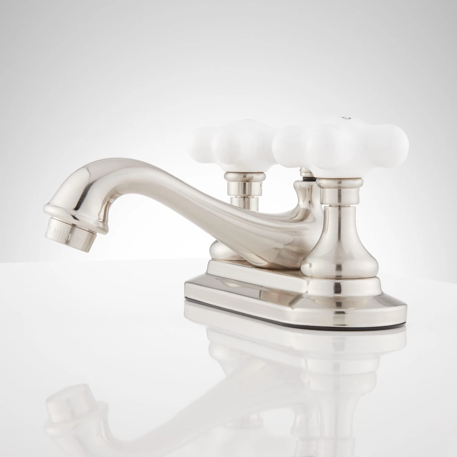 Teapot Centerset Bathroom Faucet - Porcelain Cross Handles - Image 2