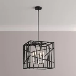 Dulancey 4-Light Pendant Chandelier - Textured Black/Polished Nickel