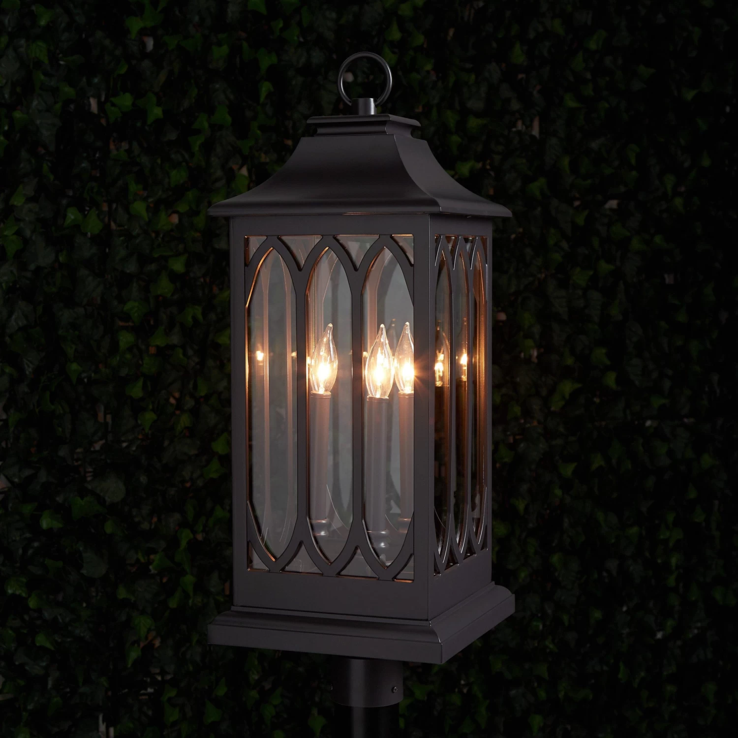 29" Stonehouse 3-Light Outdoor Post Lantern - Smooth Bronze - Image 2