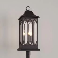 29" Stonehouse 3-Light Outdoor Post Lantern - Smooth Bronze