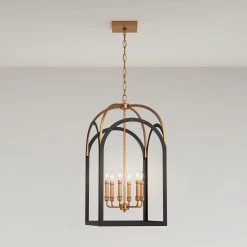 Henrico 6-Light Pendant Chandelier - Matte Black/Antique Brass