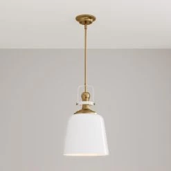 Rowher Pendant Light - Single Light - High Gloss White/Antique Brass