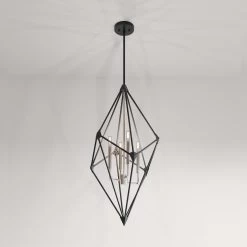 Birchleaf 4-Light Pendant -Textured Black/Polished Nickel