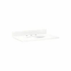 31" X 22" 3cm Quartz Vanity Top For Undermount Sink - 8" Faucet Holes - Feathered White - White Sink