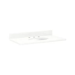 37" X 22" 3cm Quartz Vanity Top For Undermount Sink - 8" Faucet Holes - Feathered White - White Sink