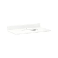 37" X 22" 3cm Quartz Vanity Top For Rectangular Undermount Sink - Feathered White - White Sink