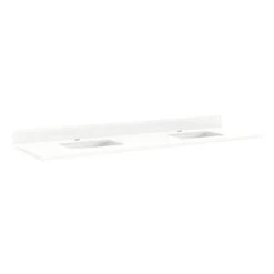 73" X 22" 3cm Quartz Vanity Top For Rectangular Undermount Sinks - Feathered White - With Sinks