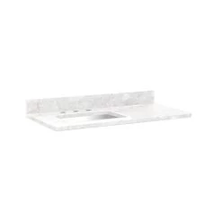 43" X 22" 3cm Marble Vanity Top For Left Offset Rectangular Undermount Sink-White-Carrara - 8"