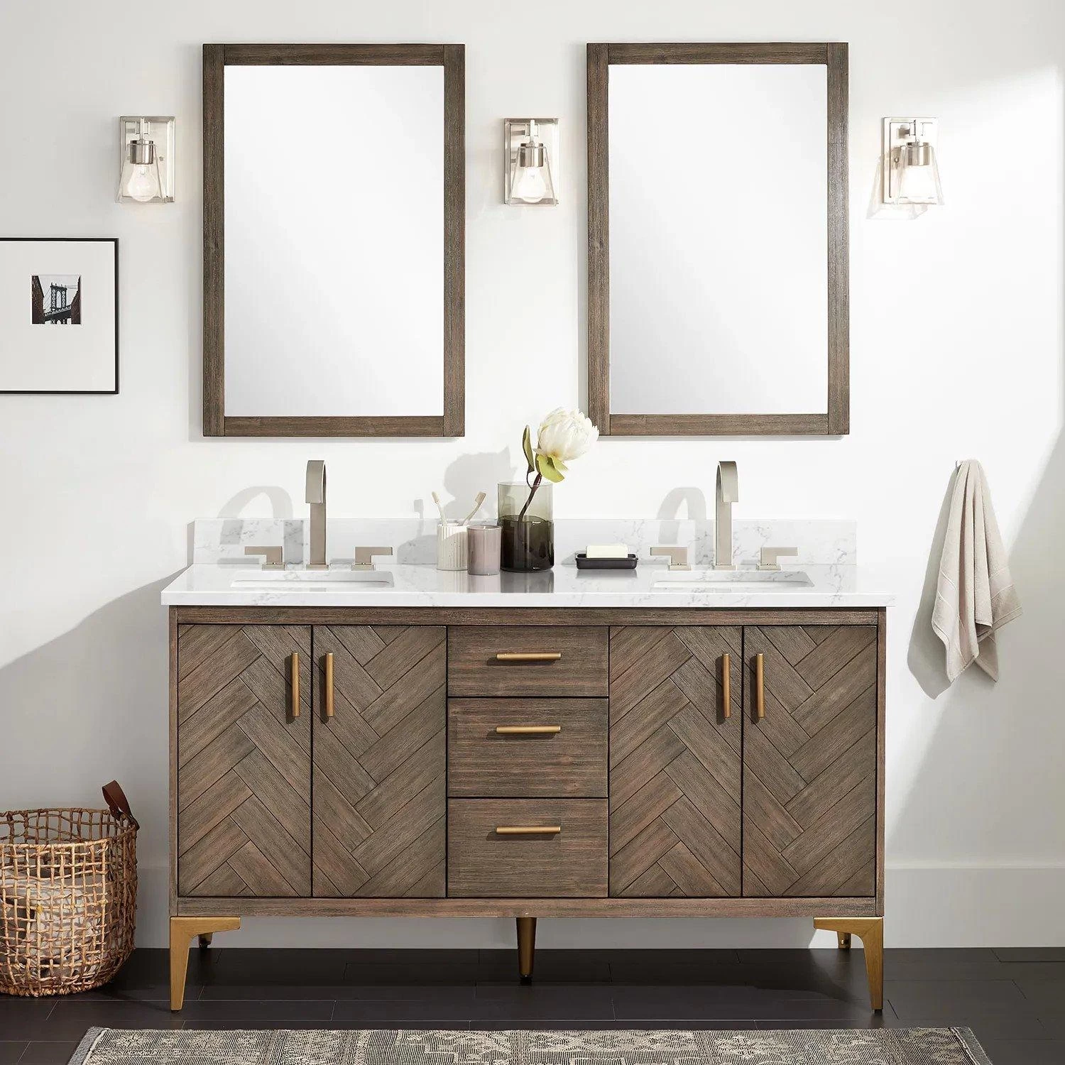 60" Frey Double Vanity For Rectangular Undermount Sinks - Gray Wash