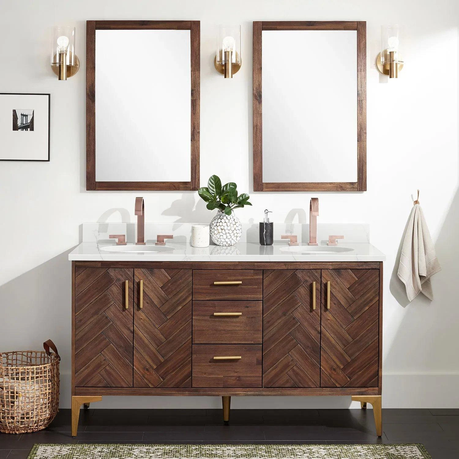 60" Frey Double Vanity For Undermount Sinks - Russet Brown
