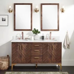 60" Frey Double Vanity For Rectangular Undermount Sinks - Russet Brown