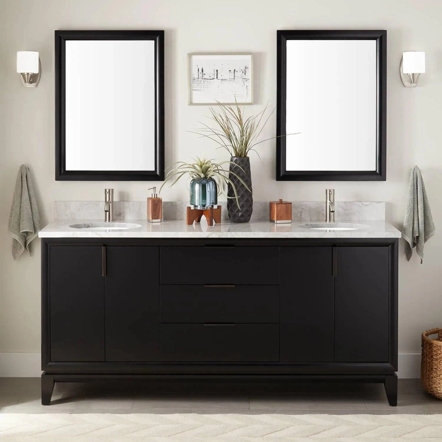 72" Talyn Mahogany Double Vanity For Undermount Sinks - Black