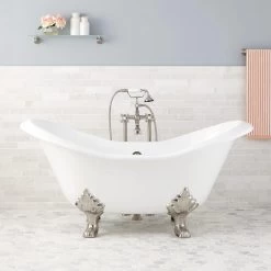 61" Bellbrook Cast Iron Clawfoot Slipper Tub - Tap Deck No Holes - Lion Paw Feet