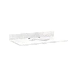 37" X 22" 3cm Marble Vanity Top For Undermount Sink - 8" Faucet Holes - Carrara - White Sink
