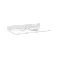 37" X 22" 3cm Marble Vanity Top For Rectangular Undermount Sink - Carrara - White Porcelain Sink