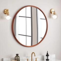 Novak Round Mahogany Vanity Mirror - Golden Ember