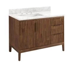 48" Manolin Vanity For Left Offset Rect Undermount Sink - Aged Auburn - Carrara Marble Widespread