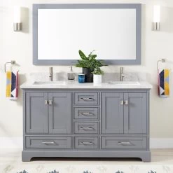 60" Quen Double Vanity With Rectangular Undermount Sinks - Gray
