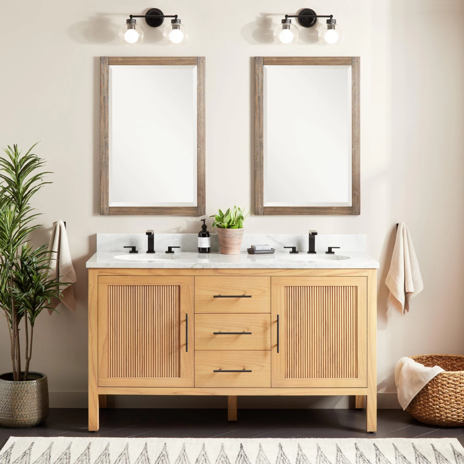 60" Ayanna Mindi Double Vanity With Undermount Sinks - Natural Mindi